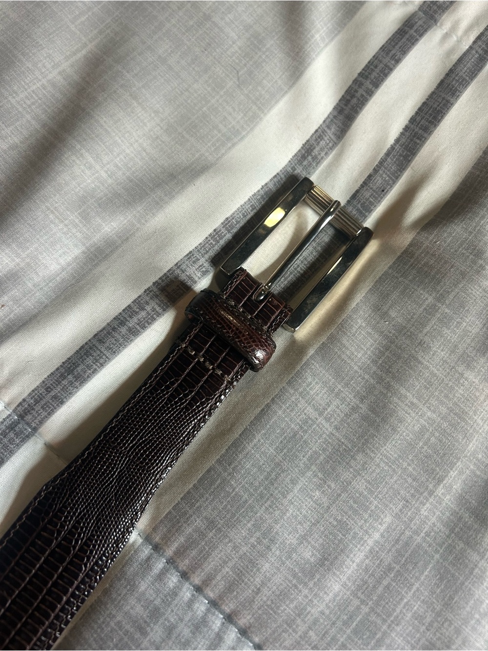 Men's Dark Brown Textured Leather Belt with Silver Buckle